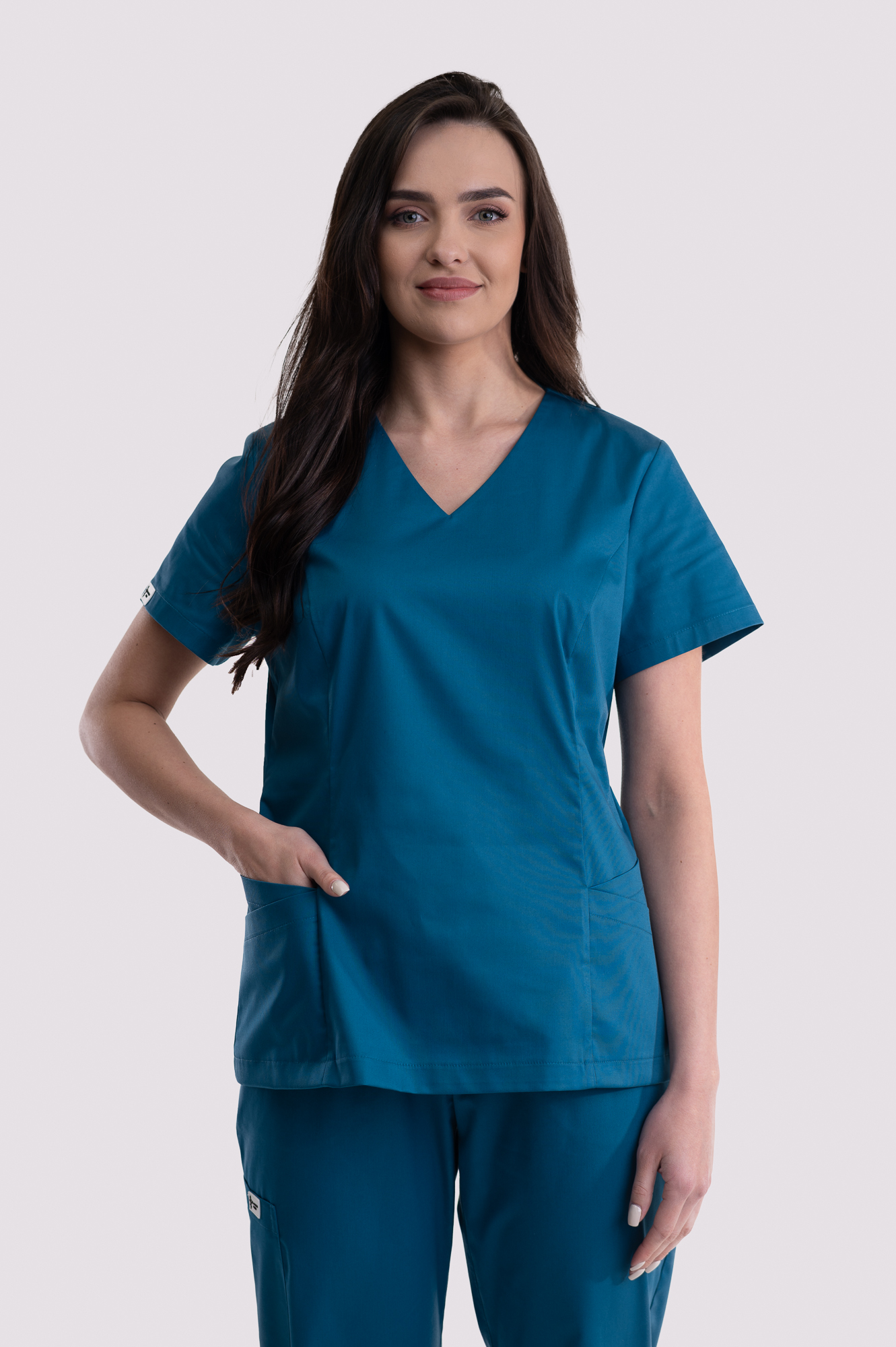Komplet medyczny damski bluza Clever Professional niebieski morski S + Spodnie medyczne damskie Jogger Professional morski niebieski S