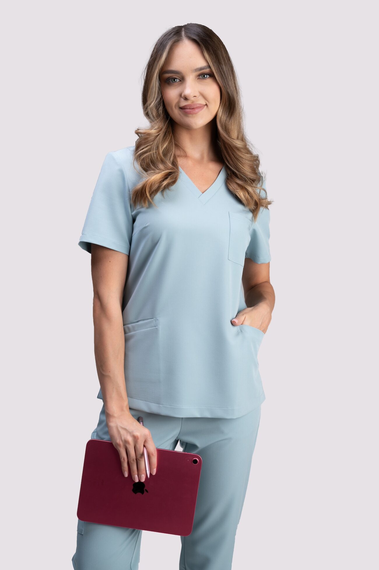 blancomed scrubs medyczny ash blue spodnie medyczne damskie jogger proline popielaty błękit ash blue