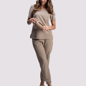 spodnie medyczne damskie jogger proline beżowy cafe cream