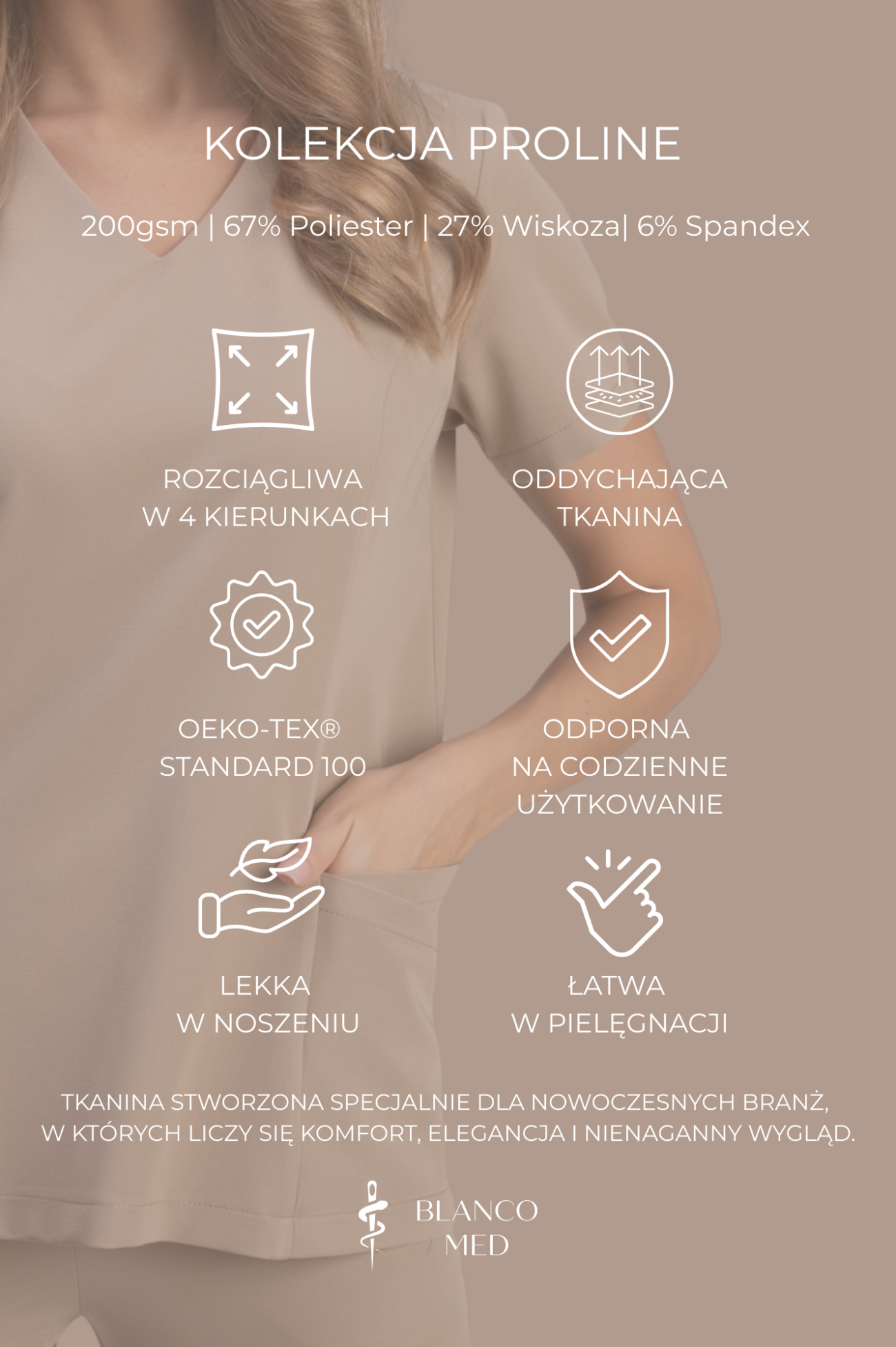 kolekcja proline bez bluza medyczna damska smart proline beżowy cafe cream