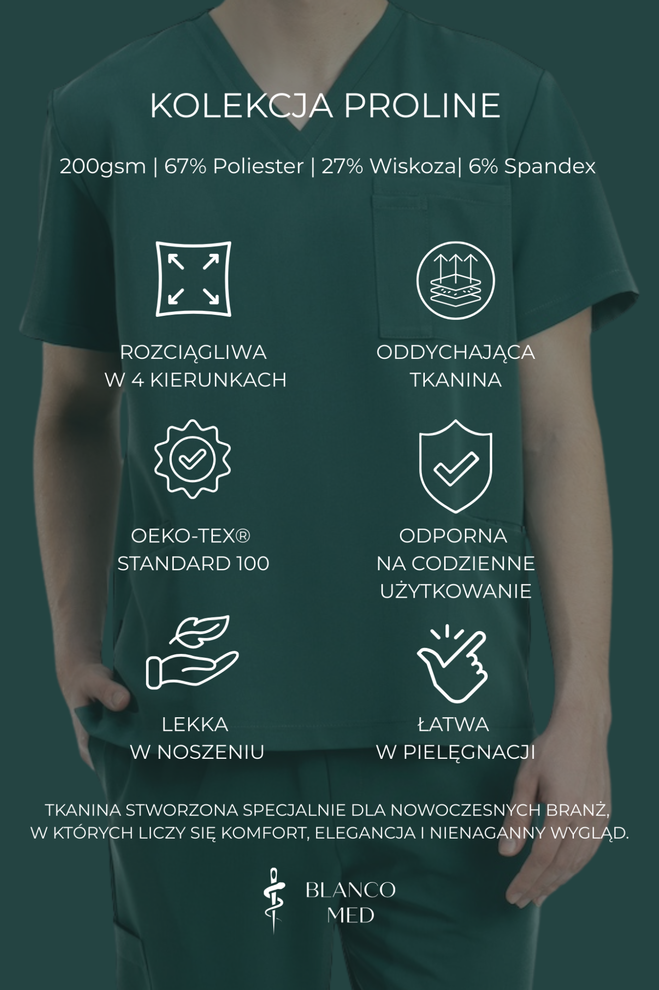 40 bluza medyczna męska active proline zieleń forest green