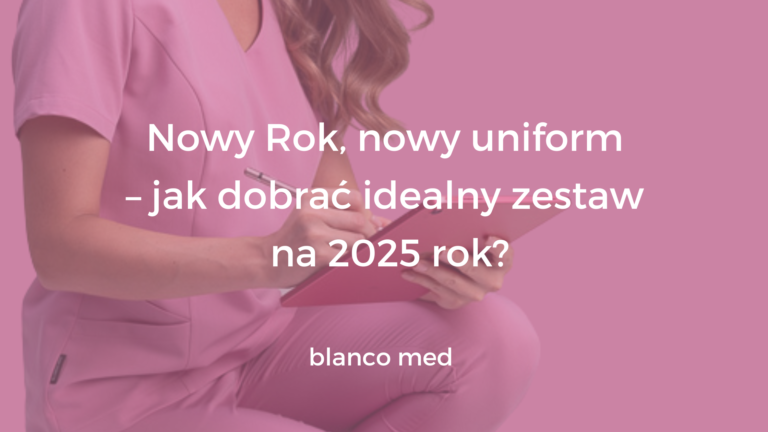 Elegancki komplet medyczny w nowoczesnym kroju i modnym kolorze na 2025 rok.