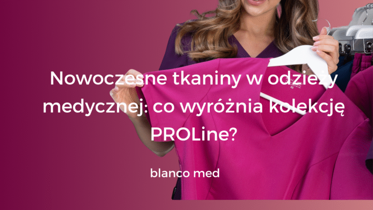 Zbliżenie na tkaninę uniformu medycznego z kolekcji PROLine Blanco Med – elastyczny, gładki materiał.