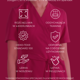 tunika medyczna damska proline bordo ruby red
