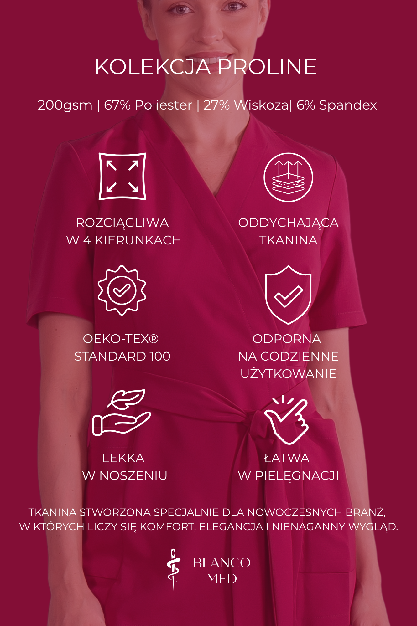 tunika medyczna damska proline bordo ruby red