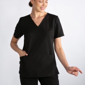 Bluza medyczna damska Smart ProLine w kolorze Phantom Black – widok z przodu, modelka stojąca