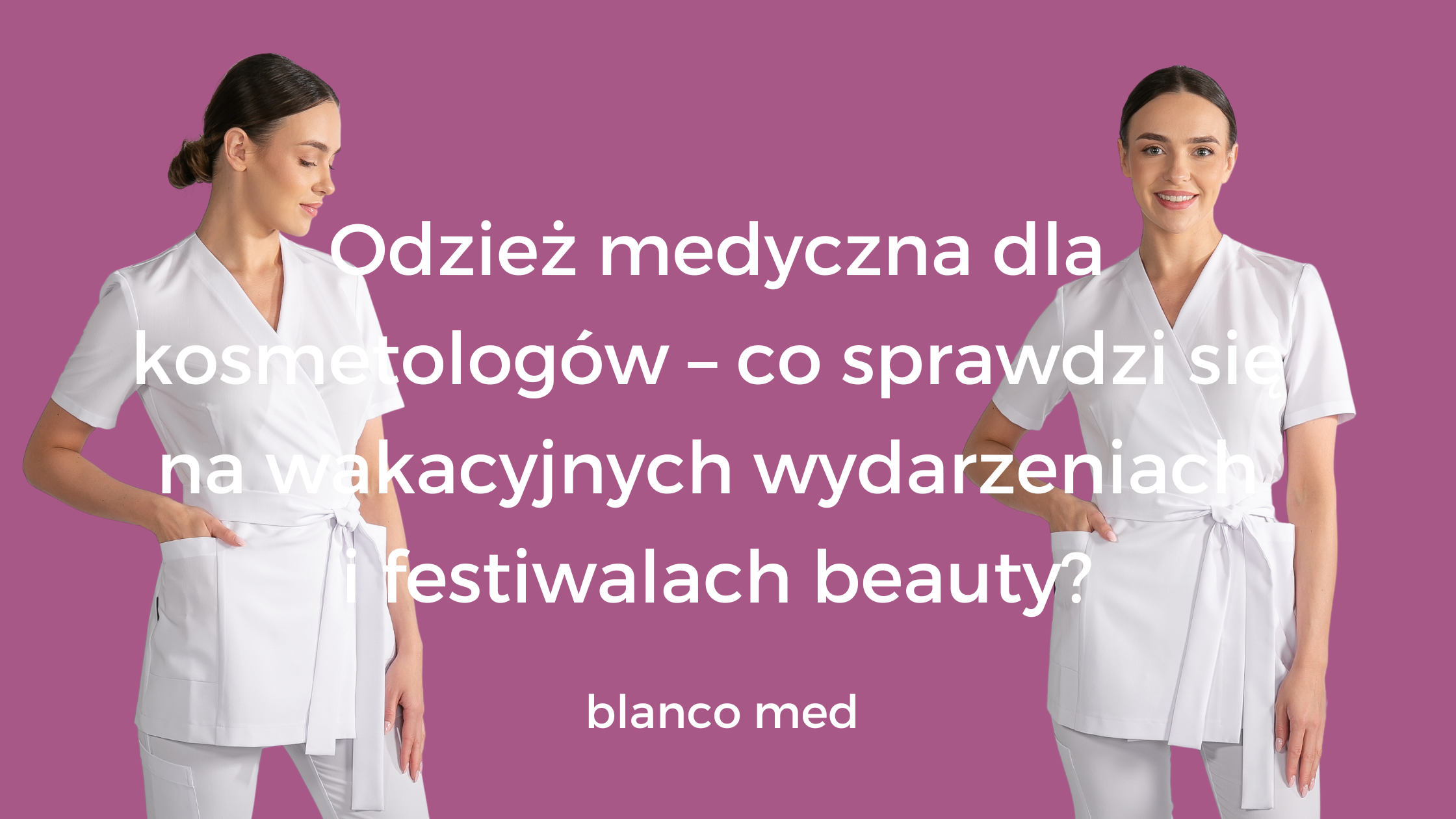 Kosmetolożka w stylowej tunice medycznej Blanco Med stojąca przy stanowisku podczas plenerowego wydarzenia branżowego
