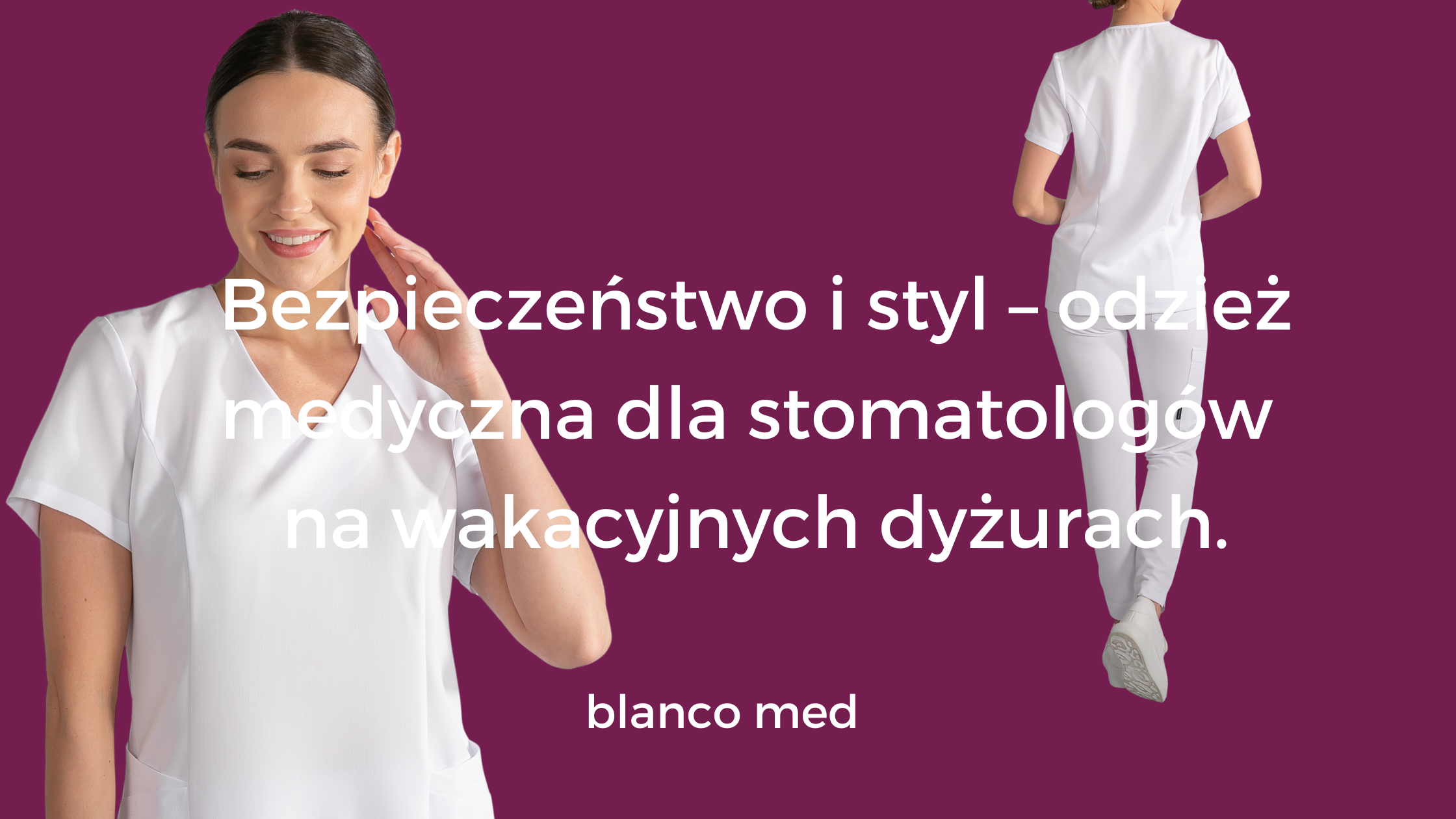 Stomatolog w jasnym, letnim uniformie medycznym Blanco Med przygotowujący się do zabiegu w klimatyzowanym gabinecie.
