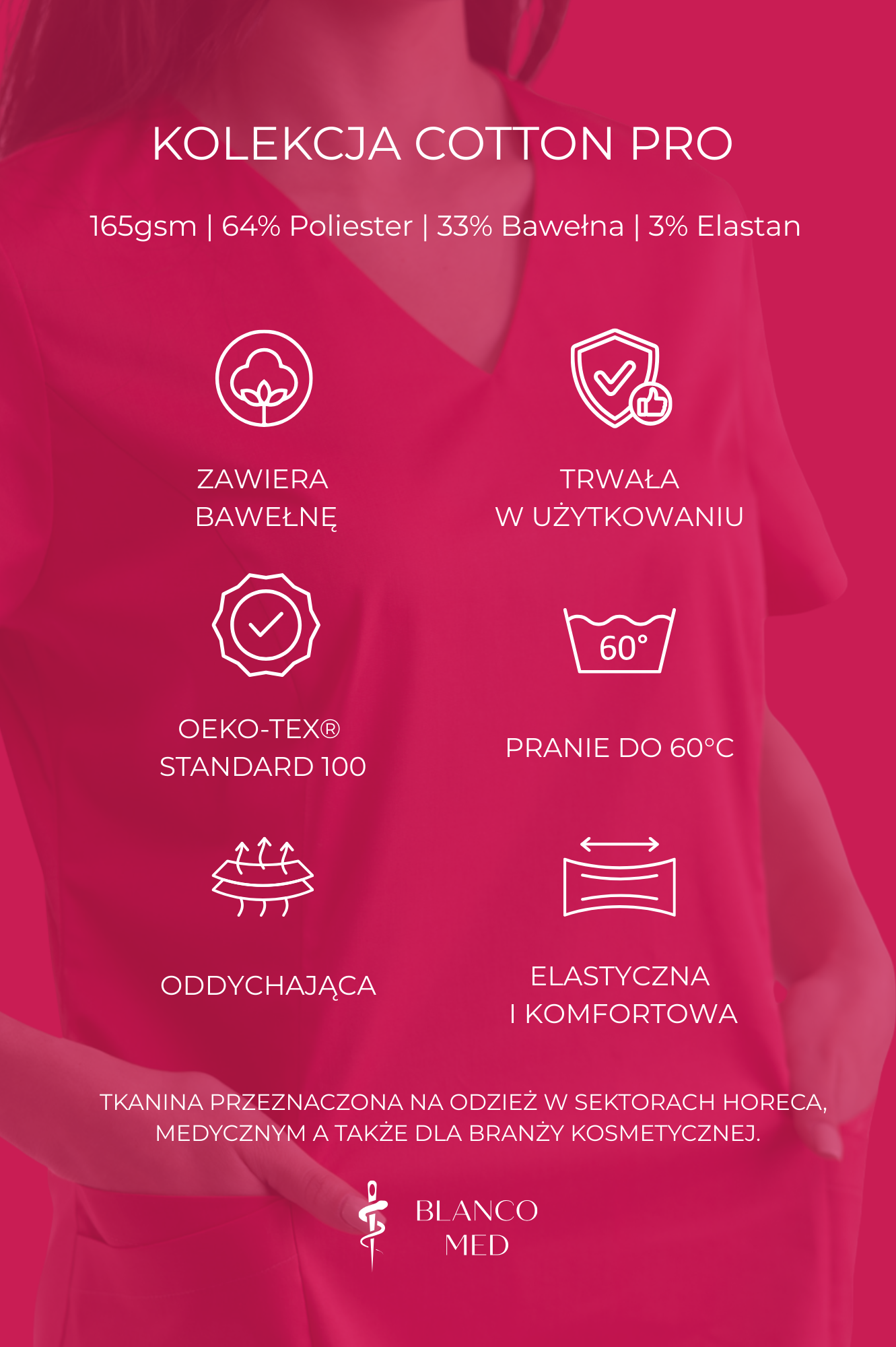 bluza medyczna damska classic cotton pro pudrowy róż