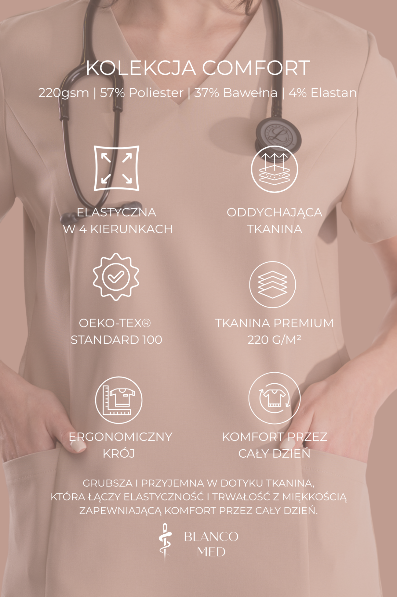 55 bluza medyczna damska clever comfort premium różowa
