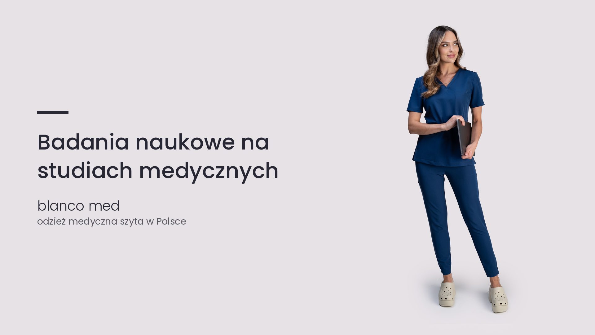 Kobieta w granatowym komplecie medycznym Blanco Med. Badania naukowe na studiach medycznych: jak angażować się w projekty badawcze