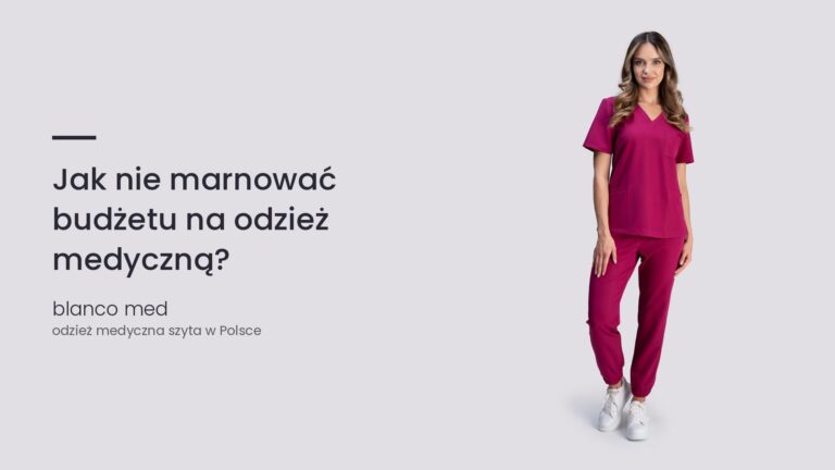 Kobieta w malinowym komplecie medycznym Blanco Med. Jak nie marnować budżetu na odzież medyczną?