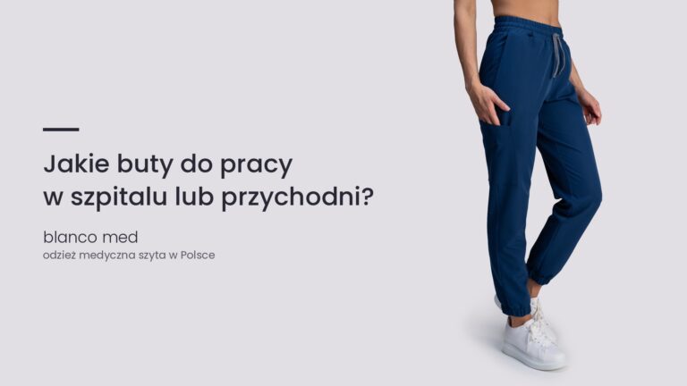 Kobieta w granatowym komplecie medycznym Blanco Med. Jakie buty do pracy w szpitalu lub przychodni?