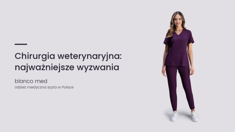 Kobieta w śliwkowym komplecie medycznym Blanco Med. Chirurgia weterynaryjna: najważniejsze wyzwania