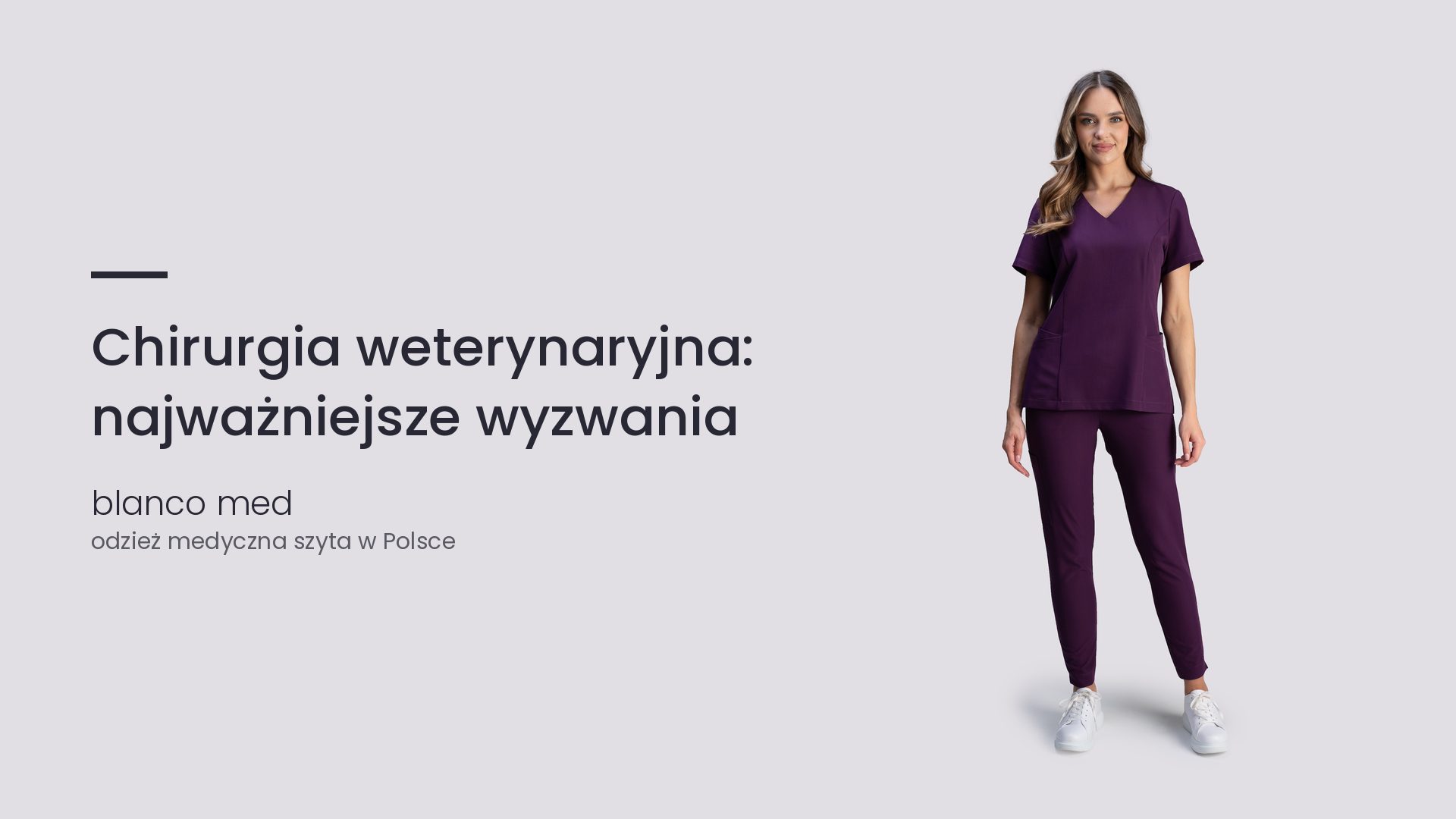 Kobieta w śliwkowym komplecie medycznym Blanco Med. Chirurgia weterynaryjna: najważniejsze wyzwania