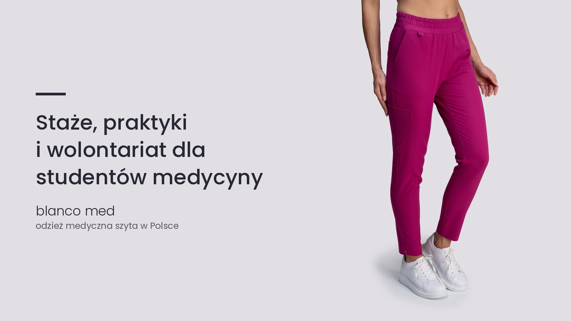Kobieta w amarantowym komplecie medycznym Blanco Med. Staże, praktyki i wolontariat dla studentów medycyny