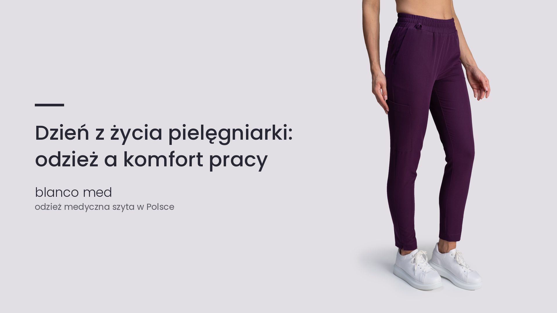 Kobieta w śliwkowym komplecie medycznym Blanco Med. Dzień z życia pielęgniarki: odzież a komfort pracy