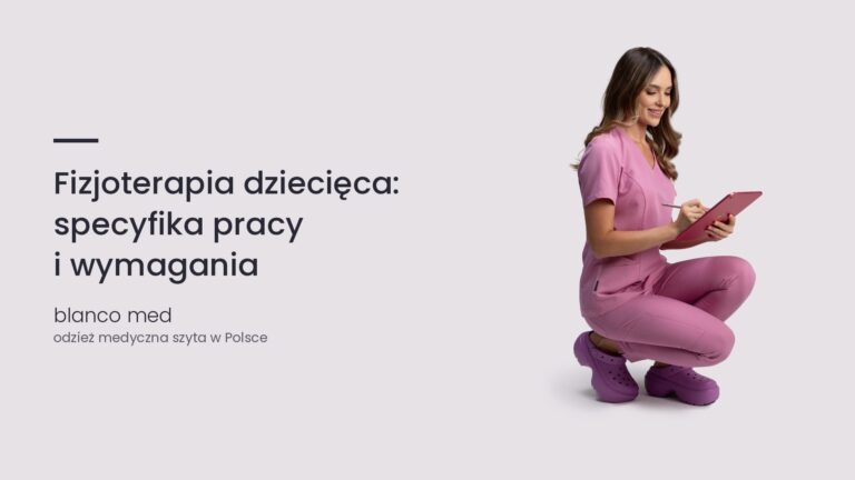 Kobieta w różowym komplecie medycznym Blanco Med. Fizjoterapia dziecięca: specyfika pracy i wymagania
