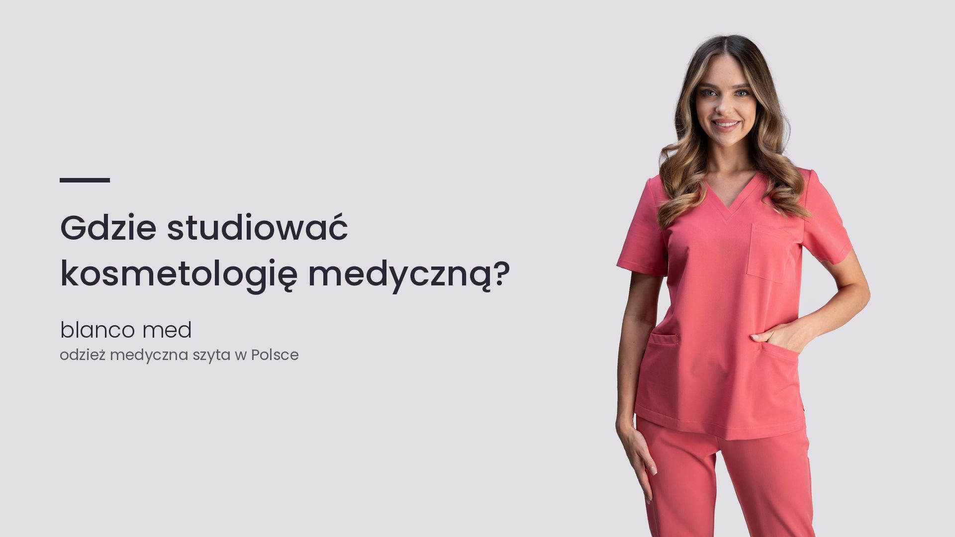 Kobieta w koralowym komplecie medycznym Blanco Med. Gdzie studiować kosmetologię medyczną?