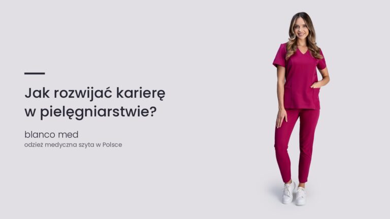 Kobieta w malinowym komplecie medycznym Blanco Med. Jak rozwijać karierę w pielęgniarstwie?