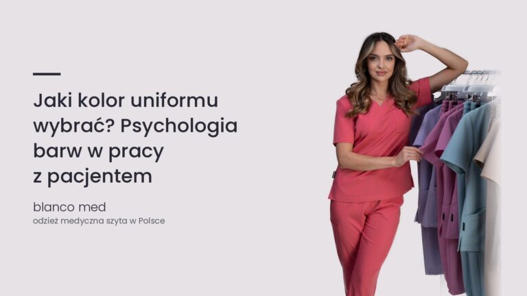 Kobieta w koralowym komplecie medycznym Blanco Med. Jaki kolor uniformu wybrać? Psychologia barw w pracy z pacjentem