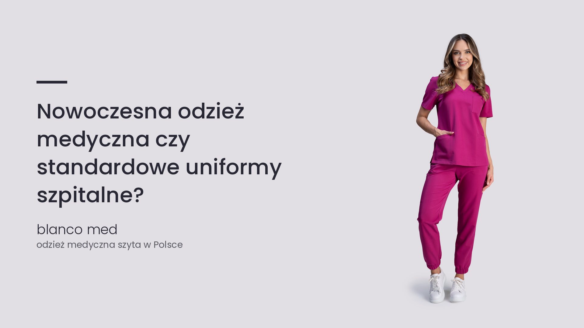 Kobieta w amarantowym komplecie medycznym Blanco Med. Nowoczesna odzież medyczna czy standardowe uniformy szpitalne?