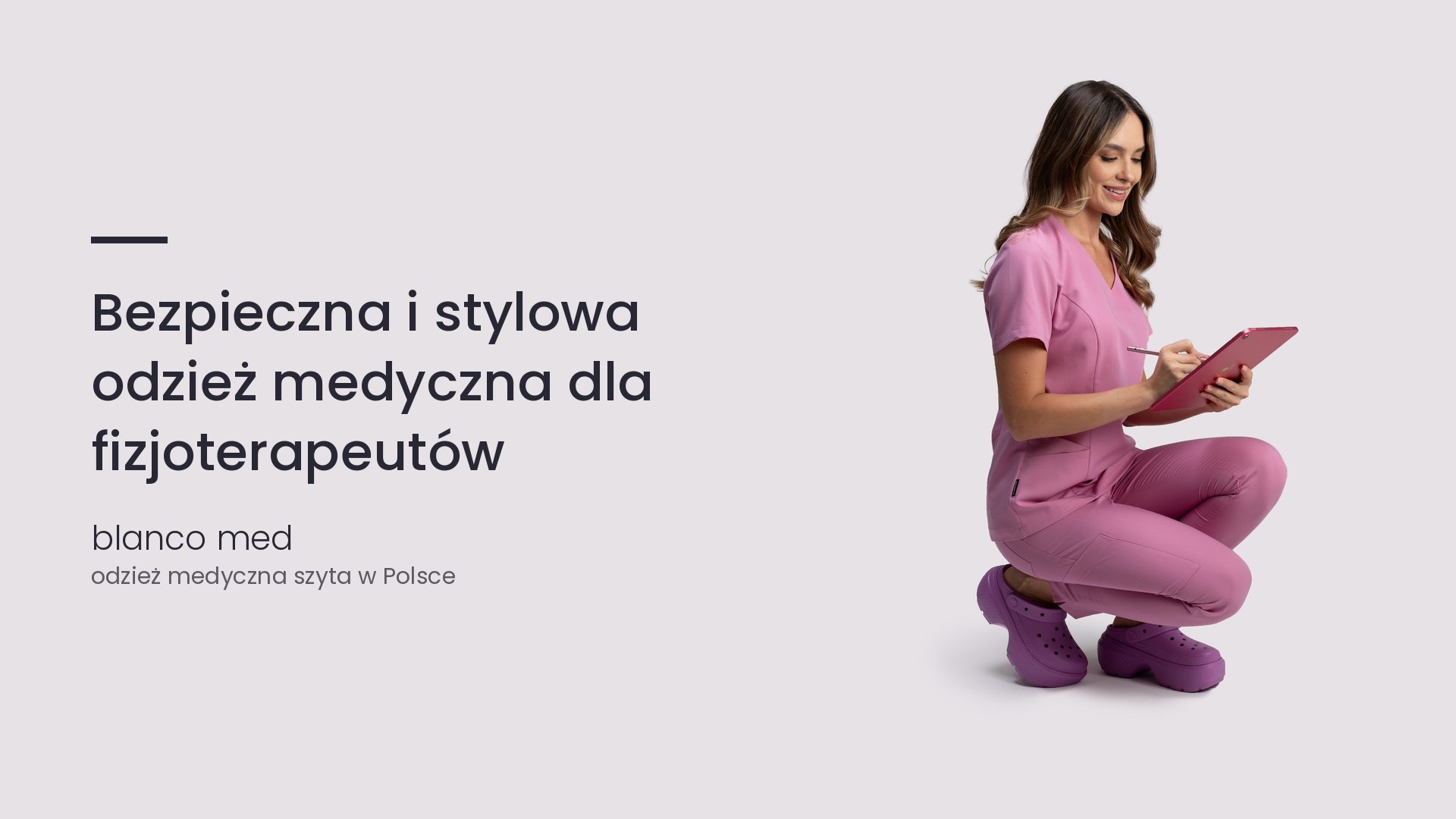 Kobieta w różowym komplecie medycznym Blanco Med. Bezpieczna i stylowa odzież medyczna dla fizjoterapeutów