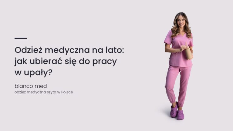 Kobieta w różowym komplecie medycznym Blanco Med. Odzież medyczna na lato: jak ubierać się do pracy w upały?