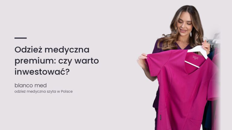 Kobieta w śliwkowym komplecie medycznym Blanco Med. Odzież medyczna premium: czy warto inwestować?