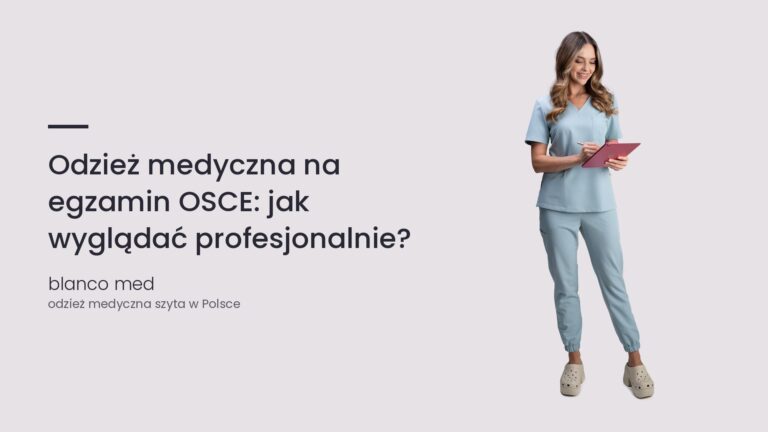 Kobieta w błękitnym komplecie medycznym Blanco Med. Odzież medyczna na egzamin OSCE: jak wyglądać profesjonalnie?