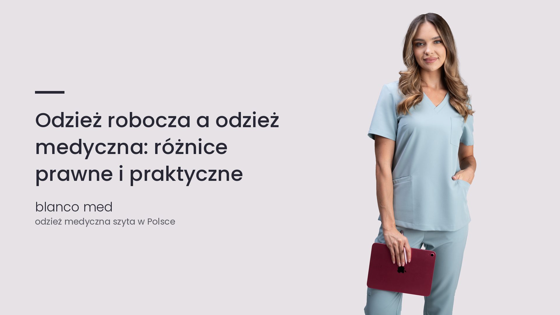 Kobieta w błękitnym komplecie medycznym Blanco Med. Odzież robocza a odzież medyczna: różnice prawne i praktyczne