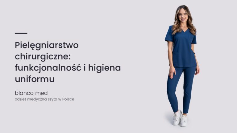 Kobieta w granatowym komplecie medycznym Blanco Med. Pielęgniarstwo chirurgiczne: funkcjonalność i higiena uniformu