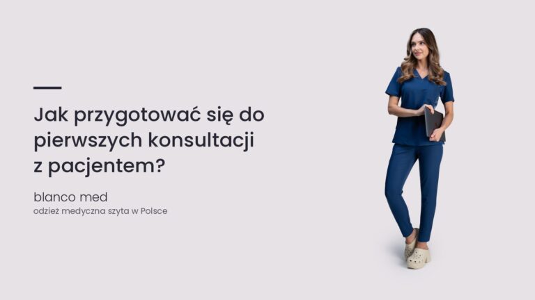 Kobieta w granatowym komplecie medycznym Blanco Med. Jak przygotować się do pierwszych konsultacji z pacjentem?