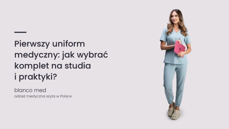 Kobieta w błękitnym komplecie medycznym Blanco Med. Pierwszy uniform medyczny: jak wybrać komplet na studia i praktyki?