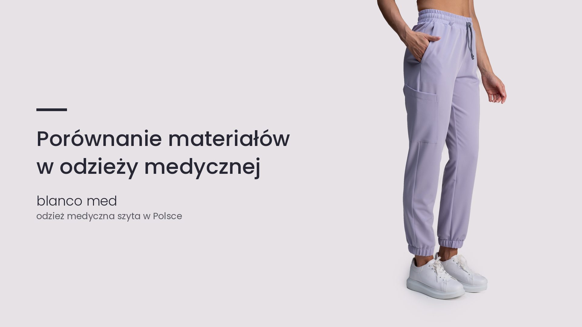 Kobieta w lawendowym komplecie medycznym Blanco Med. Porównanie materiałów w odzieży medycznej