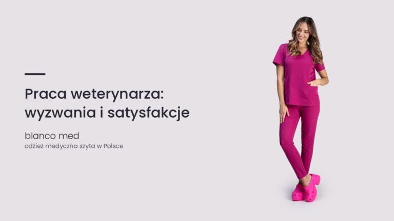 Kobieta w amarantowym komplecie medycznym Blanco Med. Praca weterynarza: wyzwania i satysfakcje