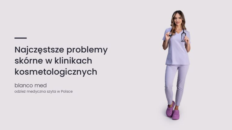 Kobieta w lawendowym komplecie medycznym Blanco Med. Najczęstsze problemy skórne w klinikach kosmetologicznych