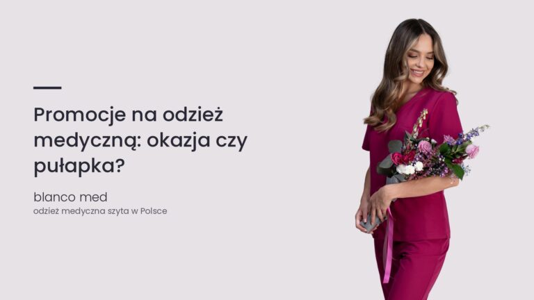 Kobieta w malinowym komplecie medycznym Blanco Med. Promocje na odzież medyczną: okazja czy pułapka?