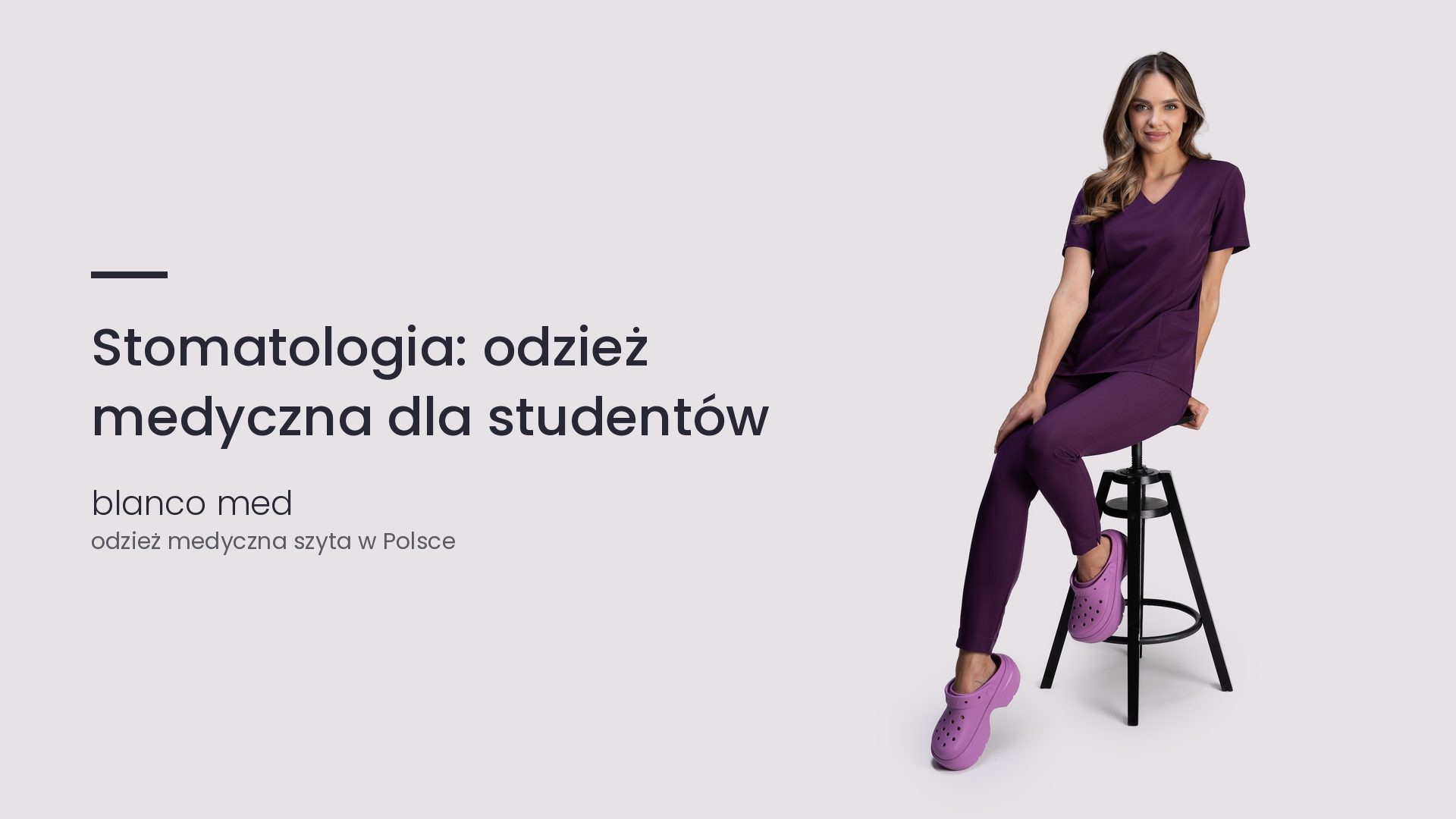 Kobieta w śliwkowym komplecie medycznym Blanco Med. Stomatologia: odzież medyczna dla studentów