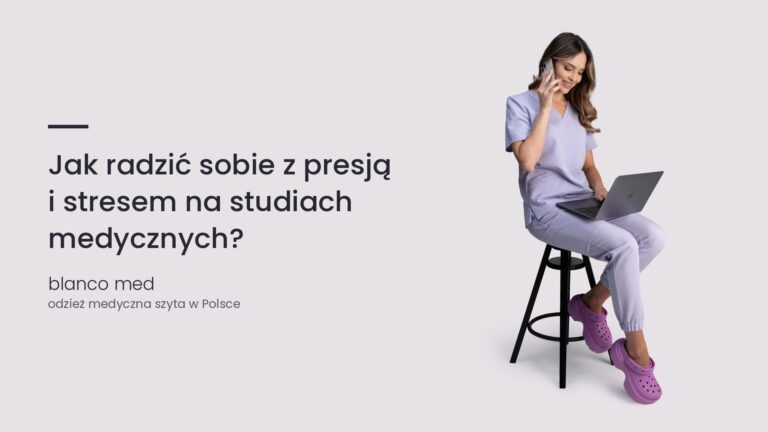 Kobieta w lawendowym komplecie medycznym Blanco Med. Jak radzić sobie z presją i stresem na studiach medycznych