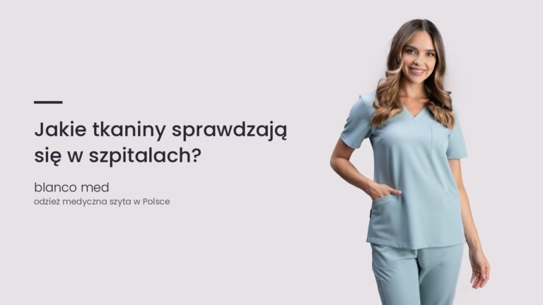 Kobieta w błękitnym komplecie medycznym Blanco Med. Jakie tkaniny sprawdzają się w szpitalach?