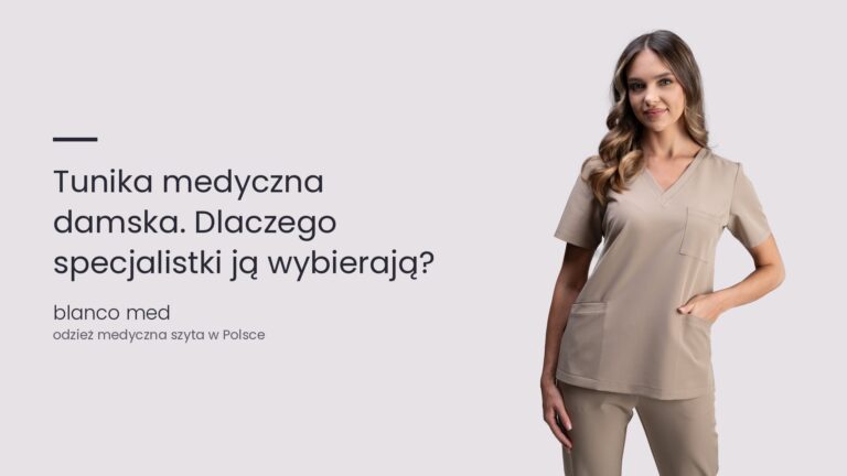 Damska bluza medyczna w kolorze beżowym. Tunika medyczna damska, dlaczego coraz więcej specjalistek ją wybiera?