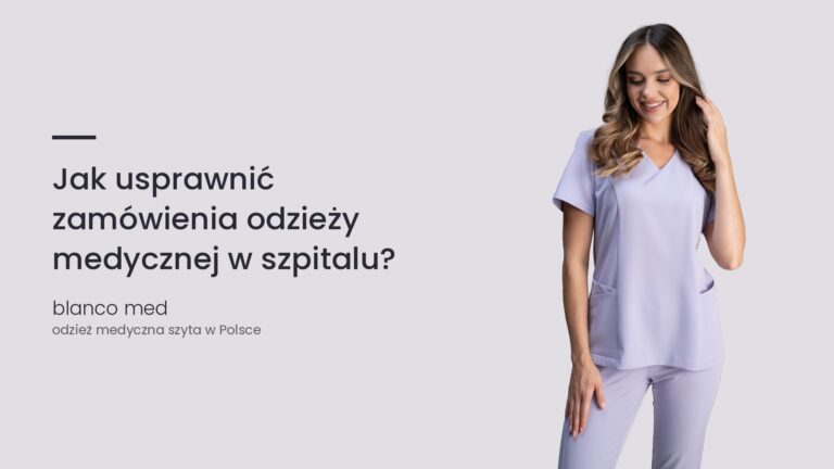 Kobieta w lawendowym komplecie medycznym Blanco Med. Jak usprawnić zamówienia odzieży medycznej w szpitalu?