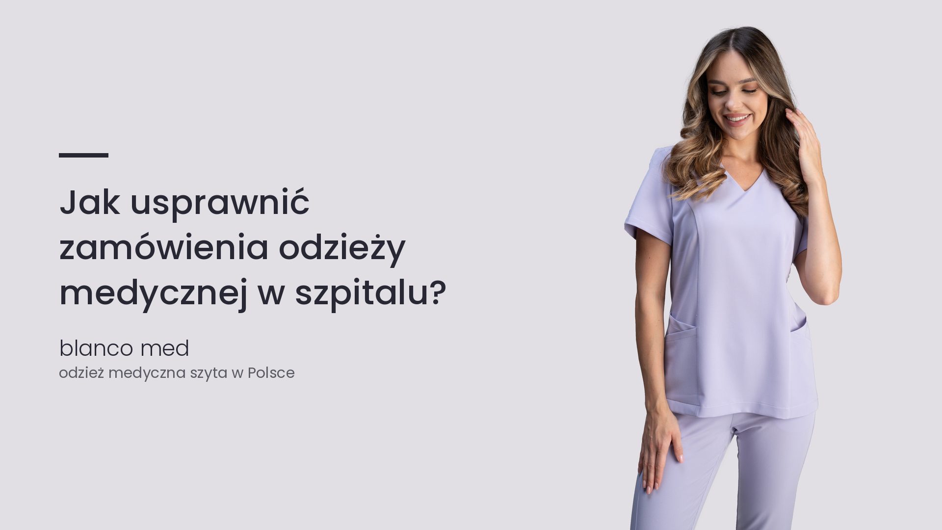 Kobieta w lawendowym komplecie medycznym Blanco Med. Jak usprawnić zamówienia odzieży medycznej w szpitalu?