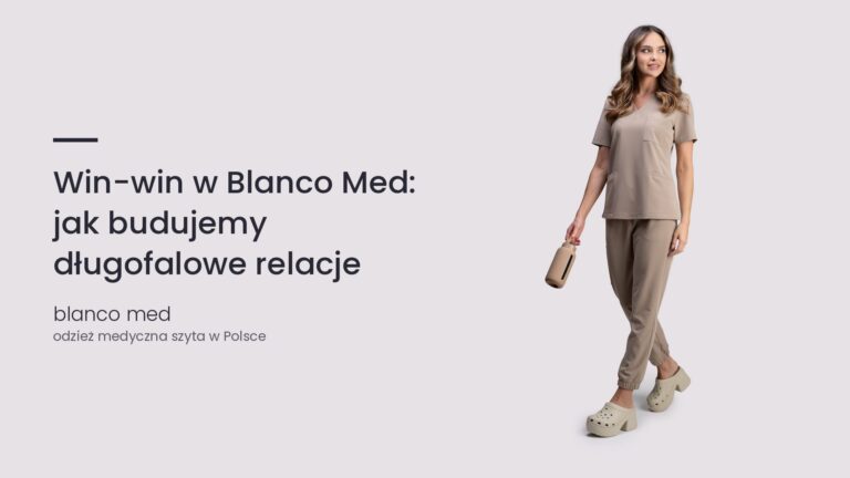 Kobieta w beżowym komplecie medycznym Blanco Med. Win-win w Blanco Med: jak budujemy długofalowe relacje