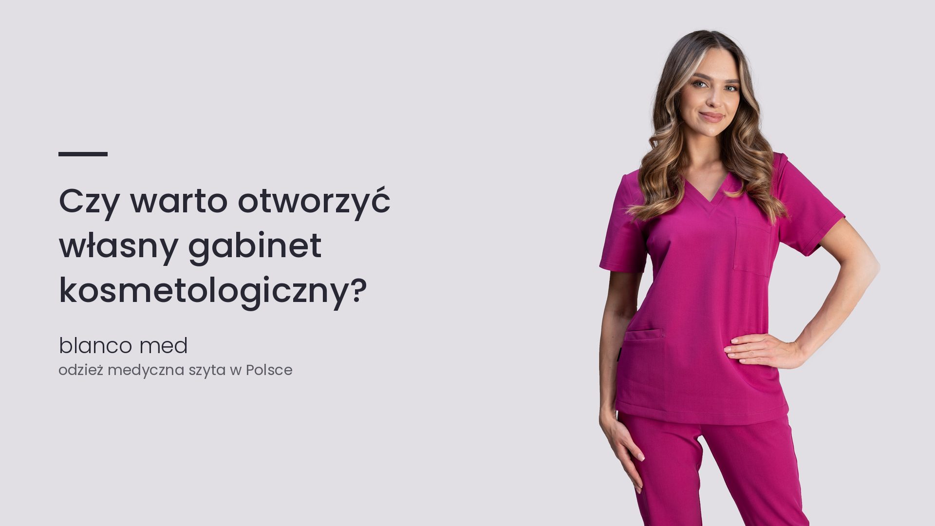 Kobieta w amarantowym komplecie medycznym Blanco Med. Czy warto otworzyć własny gabinet kosmetologiczny?