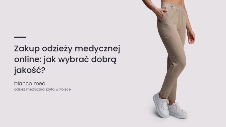 Kobieta w beżowym komplecie medycznym Blanco Med. Zakup odzieży medycznej online: jak upewnić się, że kupujemy produkty najwyższej jakości?